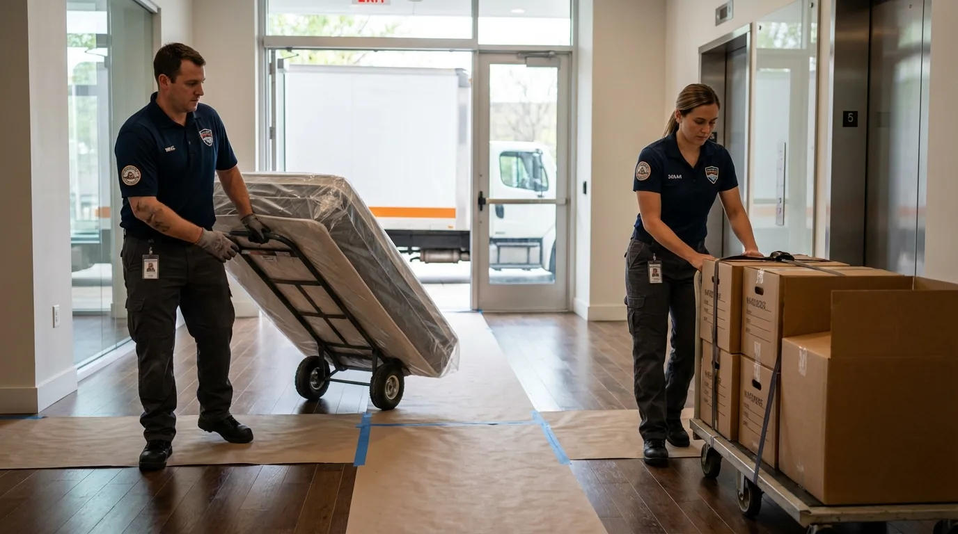 Professional apartment movers loading elevator in Gibbstown, NJ